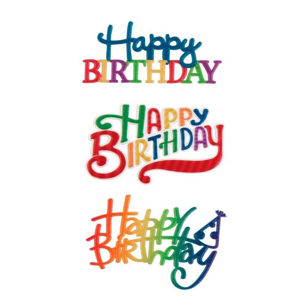 Cakedrake Pattern Happy Birthday Script Assortment-Cake Decor Lay-On 2/PKG cake topper decor CD-DCP-38791-24/PKG